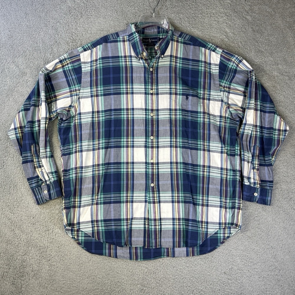 Ralph Lauren Button Down Up Shirt Adult XL Short Sleeve Plaid‎ Mens Golf Blaire